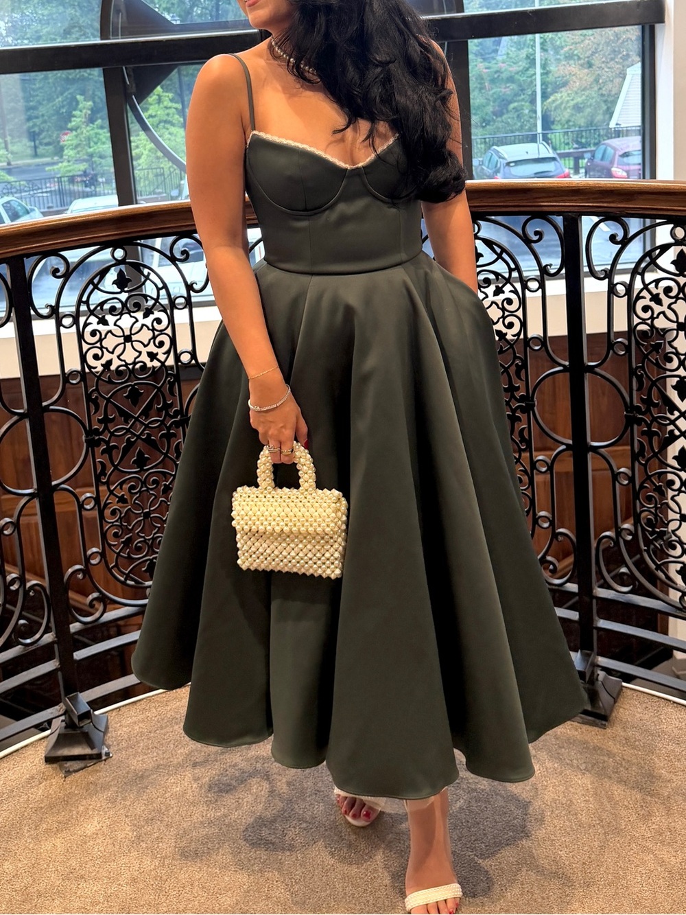 House of CB MADEMOISELLE Forest Green Satin Tulle Midi Dress